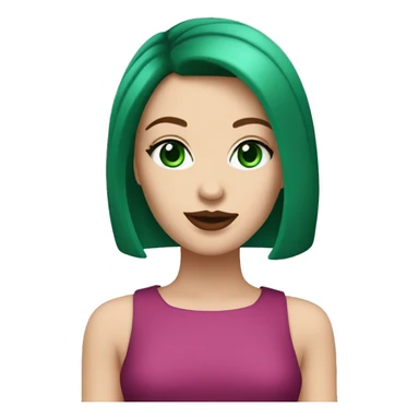 A fair skinned white girl with a dark red bob haircut wearing pink lipstick and has emerald green eyes sticker