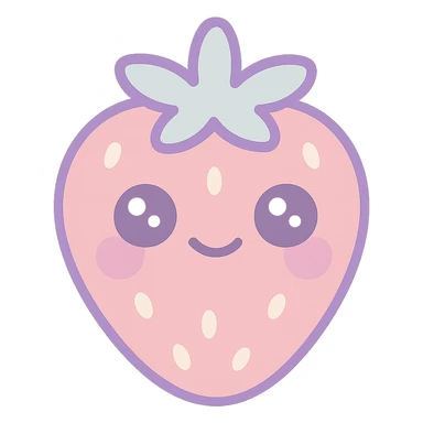 kawaii-style strawberry with a small smile and subtle blush cheeks, soft dramatic shadows, rounded edges, bold and vibrant colors including deep pinks, rich lavenders, creamy whites, isolated on transparent background, high resolution, minimal textures, animation style with gentle, subtle highlighting to accentuate the dramatic colors, toned-down glow on the face sticker