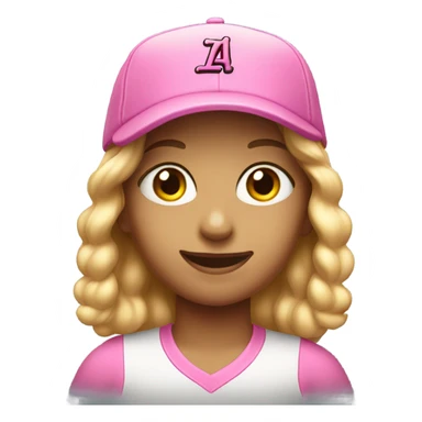 smiling girl in baseball pink cap with "LA" on c sticker