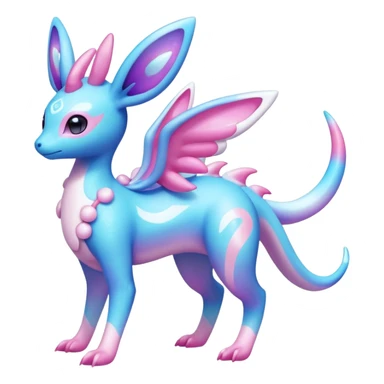 Shiny Sparkly Iridescent Bioluminescent Glowing Lumineon-Amaura-Dragonair-Sylveon-Fakémon-hybrid-creature (full body)  sticker