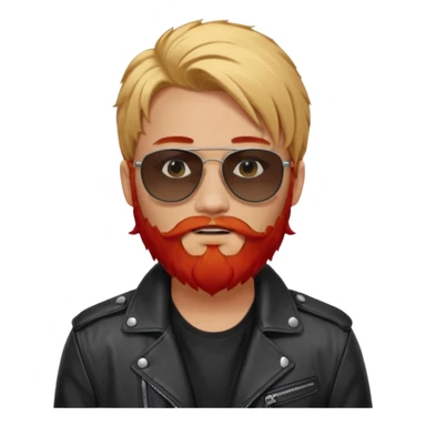 generate an ios genmoji of a 20 year old tan boy with black sunglasse Wearing a leather jacket. Has a dyed blonde beard and veryyyyy long red hair sticker