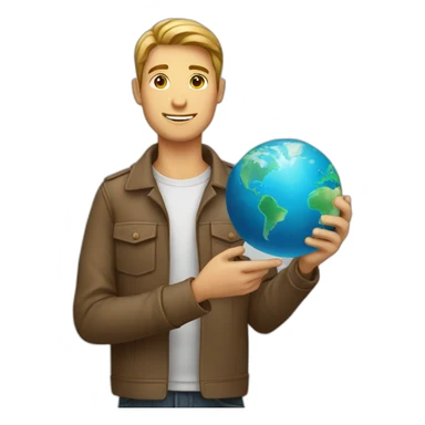 a man holding a world map in his hand sticker