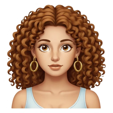 Attractive Greek woman with a wide face, freckles, long curly brown hair and gold hoop earrings sticker