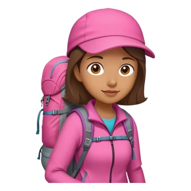 woman wearing pink clothes with hiking backpack sticker