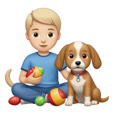 child with dog toys sticker