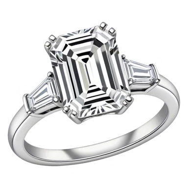 Single emerald cut colorless diamond engagement ring sticker