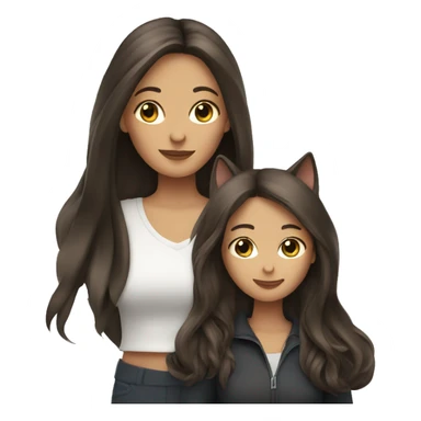 Two long hair brunette girls with TWO cats sticker