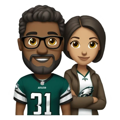 Brown guy and brown girl with glasses and hair in a bun in Philadelphia eagles clothes holding hands sticker