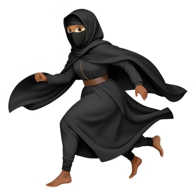 woman in a black niqab and oversized garments, running, dynamic pose sticker