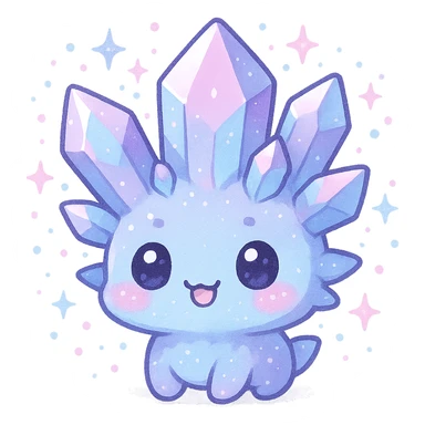 kawaii chibi crystal sprite creature, pastel purple and blue, pink highlights, magical aura, chibi face sticker