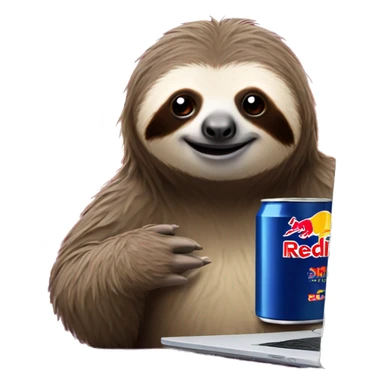 sloth with RedBull can and laptop sticker