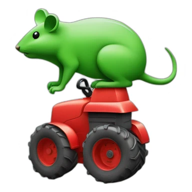 Une souris verte sur un tracteur rouge sticker