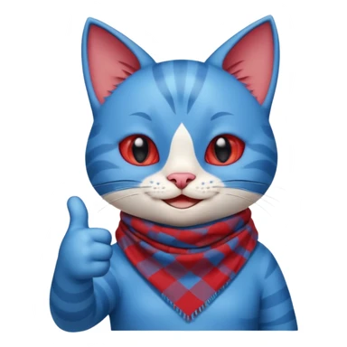 A Cute Blue Cat smiling and giving thumbs up, wearing red Checkered Triangle scarf sticker