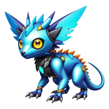  exotic shiny colorful futuristic modern cyber-Fakémon-Digimon-Trico-creature sticker