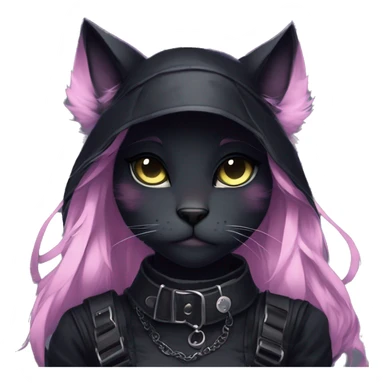 Gorgeous gothic dark techwear anime style anthro black cat furry with blushing face aesthetic and pretty edgy black with collar and harness trending style sticker