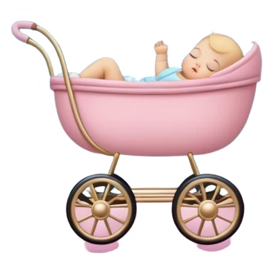 sleeping baby in pink and beige stroller surrounded by many pastel blue clouds and sparkling stars sticker