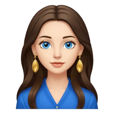 
Create an emoji of a brunette with blue eyes. She should have long hair, stylish clothing, and a friendly facial expression. Add some accessories like earrings or glasses to make the look more interesting. sticker