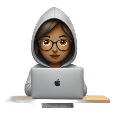 A girl with glasses in hoodie working on macbook sticker