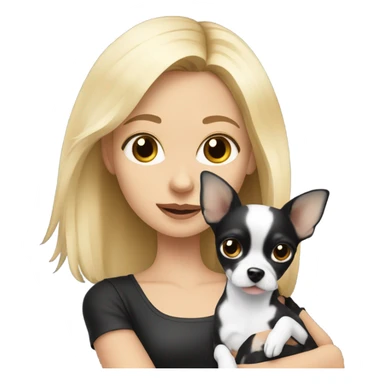 Blonde girl holding a Black and white chihuahua  sticker