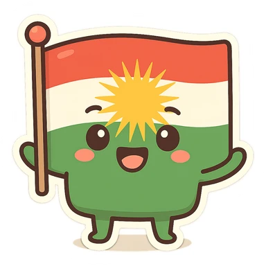 cartoon sticker of the Kurdistan flag, colorful and cheerful, no text, suitable for WhatsApp and Instagram, transparent background sticker