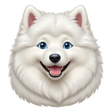 Cinematic Comical Samoyed Portrait Emoji, Head tilted dramatically with an exaggeratedly amused expression, featuring a striking, fluffy white Fur with a radiant sheen, wide, expressive blue eyes filled with playful disbelief, Simplified yet hilariously expressive features, highly detailed, glowing with a slightly sassy glow, high shine, dramatic yet playful, stylized with an air of cheeky mischief, bright and endearing, soft glowing outline, capturing the essence of a spirited and over-the-top companion, so meme-worthy it feels like it could side-eye its way into internet fame instantly! sticker