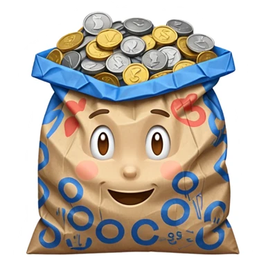 brown bag of blue coins sticker