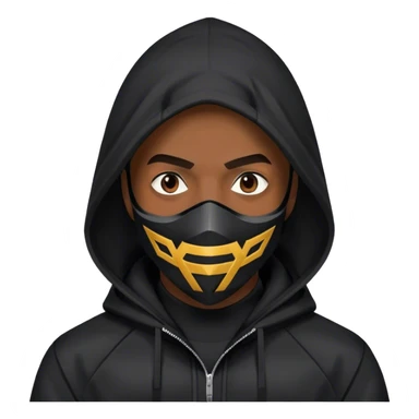 man with black hooded jacket and a black full-face geometric mask sticker