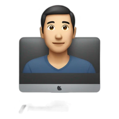 asian man behind a computer sticker