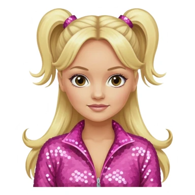 Emma Bunton from Spice Girls with long blonde two high ponytail hair, pink sequin outfit sticker