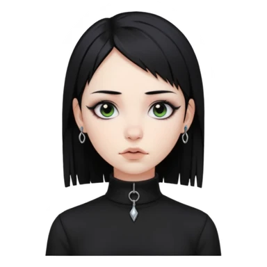 goth girl, straight black hair, verticals labret piercing, black mock neck shirt sticker