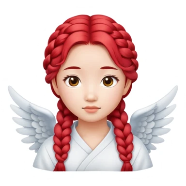 Cute Asian angel with red braided hair and oval face sticker
