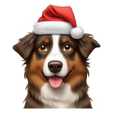 Brown Australian Shepherd with a Christmas hat on sticker