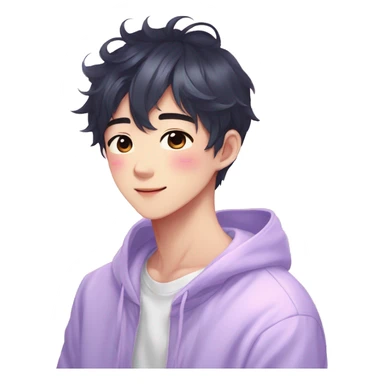 Gorgeous bright sparkly romantic Asian anime pastel guy with blushing face aesthetic trending style outside sticker