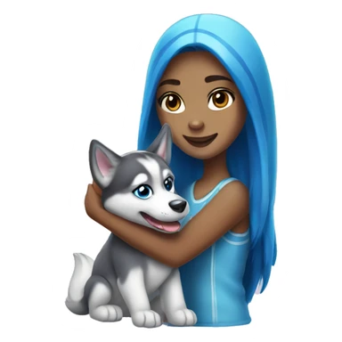 A husky girl with blue eyes holds a dolphin toy in her paw sticker