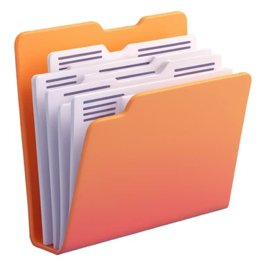 3D style folder with documents sticking out, neat and organized appearance, subtle highlights, modern look sticker