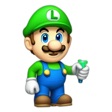 Luigi with a laser sticker
