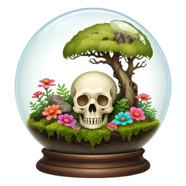 Mystical woodland glass-dome-terrarium-globe with moss and an animal-cadaver-skull and flowers inside  sticker