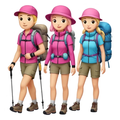 5 hikers in pink, male and female persons sticker