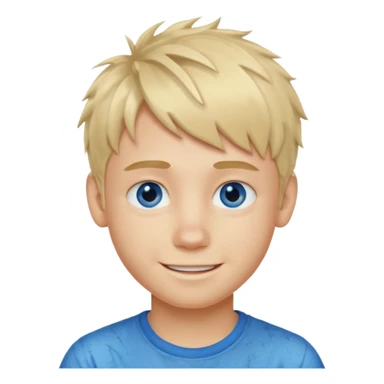 A blonde boy with blue eyes and a messy textured fringe hairstyle with no side part and he’s smiling sticker