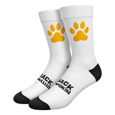 pair of white socks with Jack Wolfskin paw logo sticker