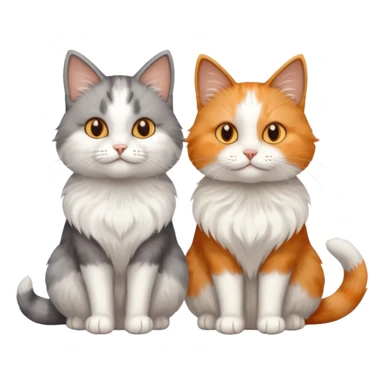 a realistic looking very fluffy grey and white cat sitting next to another cat sticker