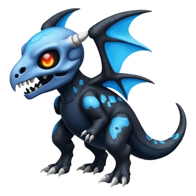 Shiny Dark Black And Blue Duskull-Cubone-Salandit-Fakémon-hybrid-creature (full body)  sticker