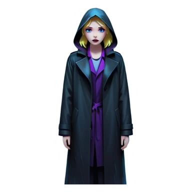 Movie Poster: A tense, gripping design with dramatic lighting. Include a mysterious figure in a dark coat standing in a rain-soaked alley, with glowing neon signs in the background. Shadows loom, and ominous shapes emerge from the mist. Suspenseful and cinematic atmosphere. Transparent background. sticker