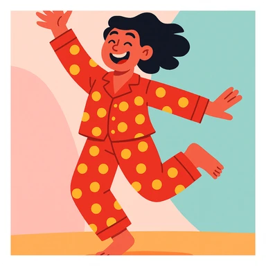 woman dancing in her pajamas, cheerful, simple background sticker