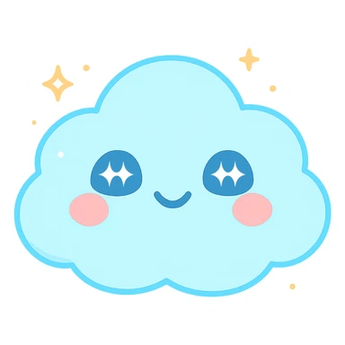 chibi cloud character, extra round and puffy, smiling with closed eyes, pastel sky blue, sparkles, soft glow, kawaii vector sticker sticker