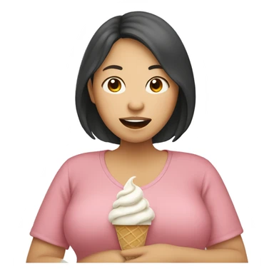 Pregnant asian woman eating ice cream sticker
