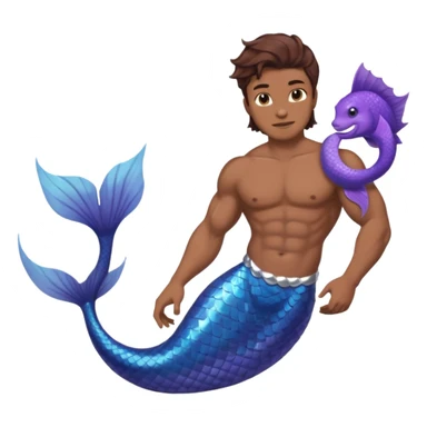 merman with brown hair brown eyes and medium to dark skin tone with a blueish purple tail sticker