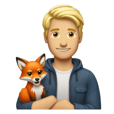 Blonde guy holding little red fox sticker