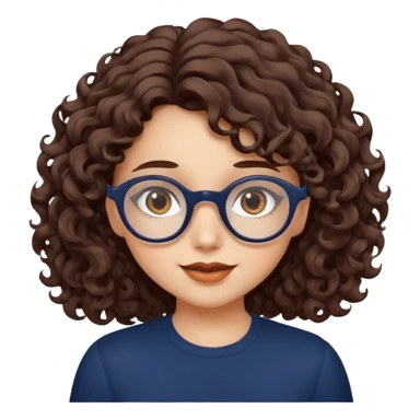 medium fair-skinned girl with brownish hazel eyes, roundish ovalish dark navy glasses, wavy curly choco brown hair, winking sticker