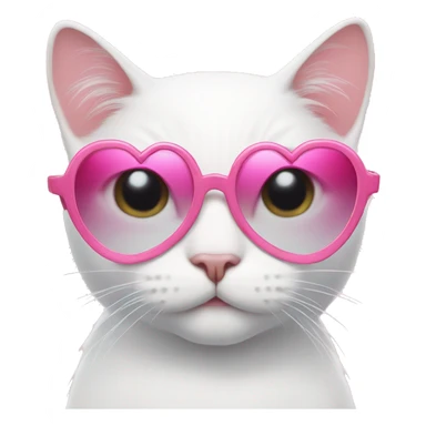 White cat with pink heart sunglasses  sticker